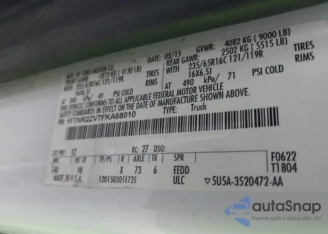 2015 Ford Transit-250 from USA, damaged, VIN 1FTNR2ZV7FKA68010